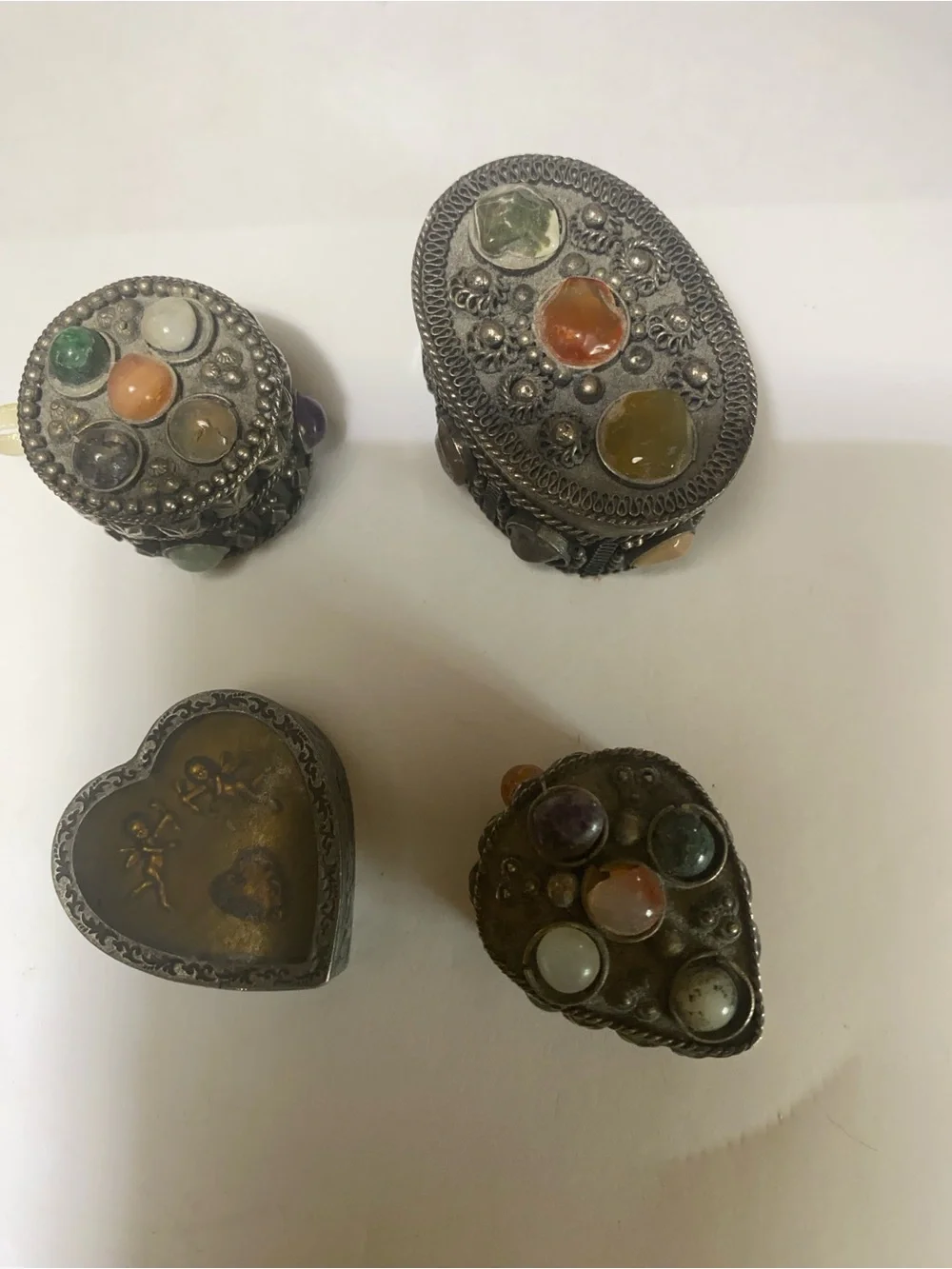 Decorative Vintage-Style Jeweled Trinket Boxes - Multicolor